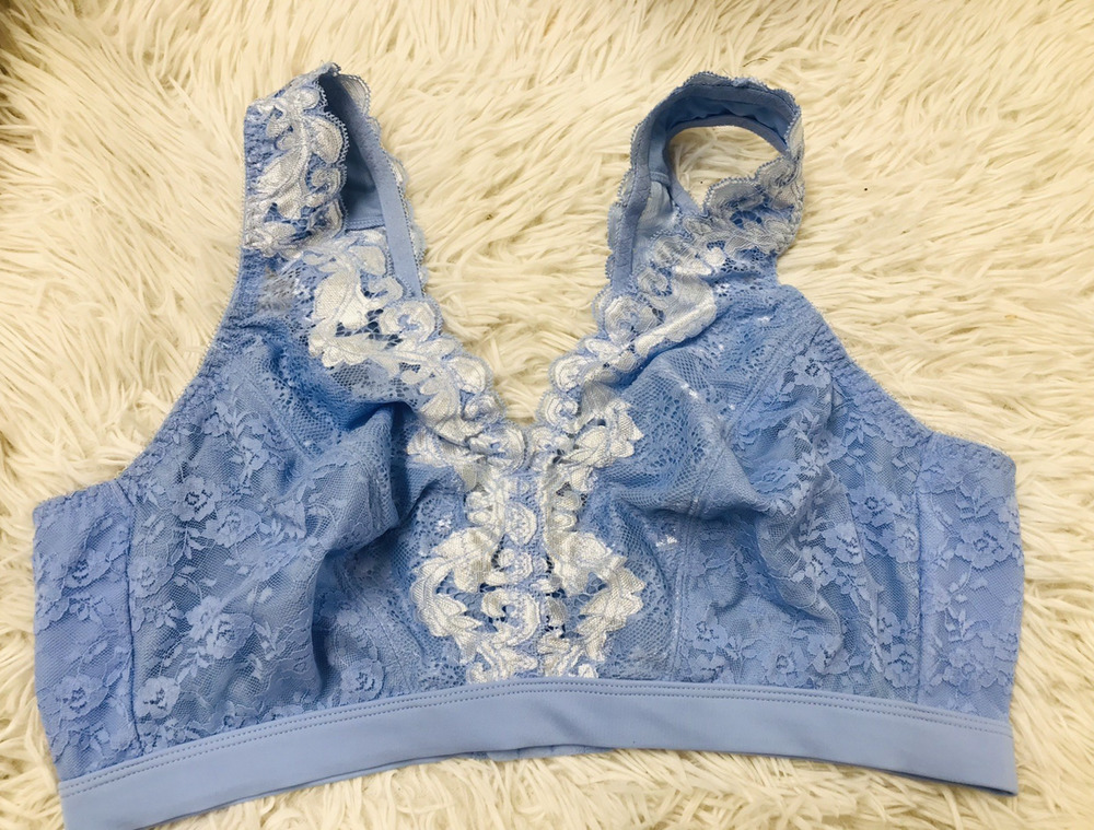 Breezies XL Support Lace Bra Bralette Wireless Sky Blue No Padding Wireless Lace